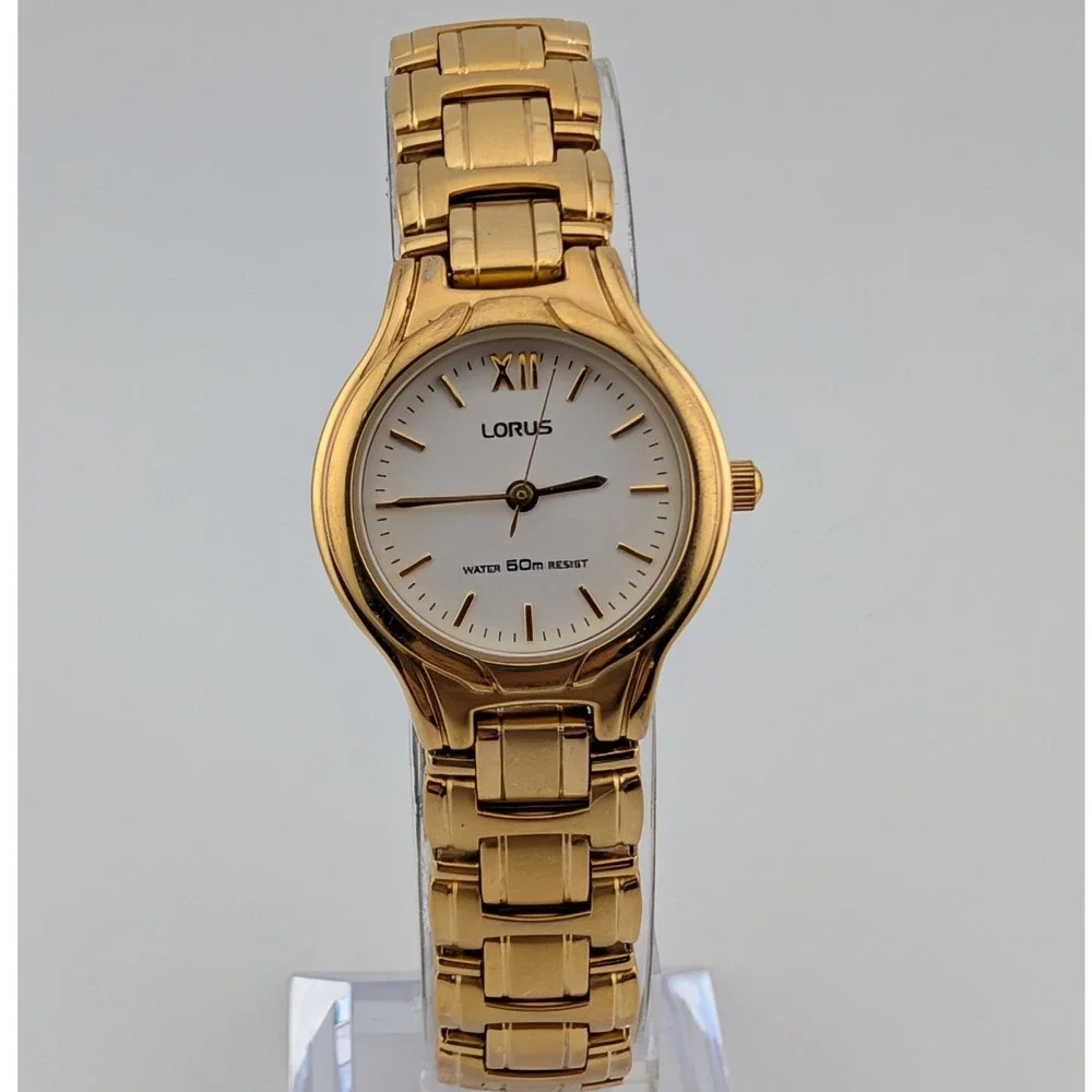 Lorus V501-X263 Women's Gold Tone White Dial Roman Numeral Quartz Watch 24mm 7